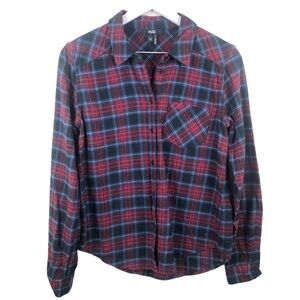 Paige Plaid Flannel Button Up Shirt Red Blue